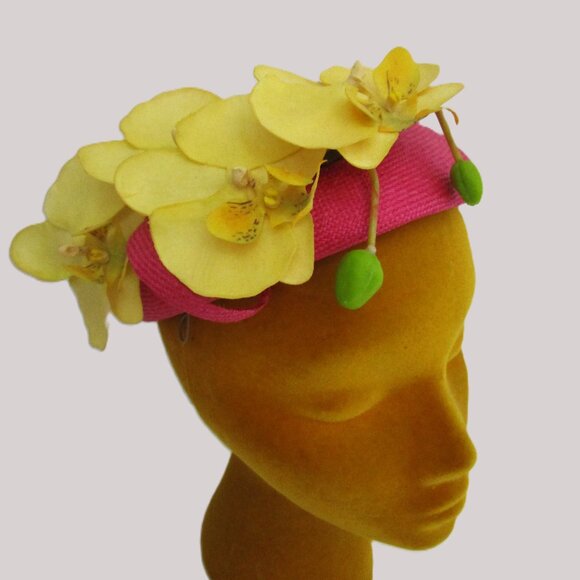 Italian Yellow Orchid Small Percher Calot Hat Pink Straw main image 8